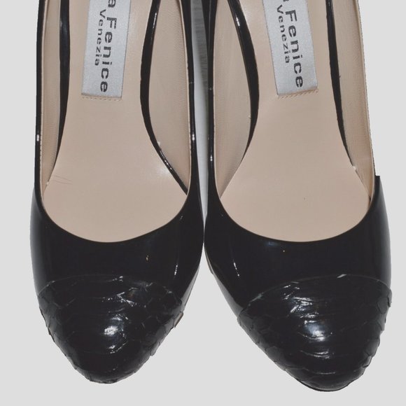 LA FENICE VENEZIA NEW SZ 8 M BLACK PATENT LEATHER PUMPS 4" STILETTO HEELS SHOES - Picture 6 of 9